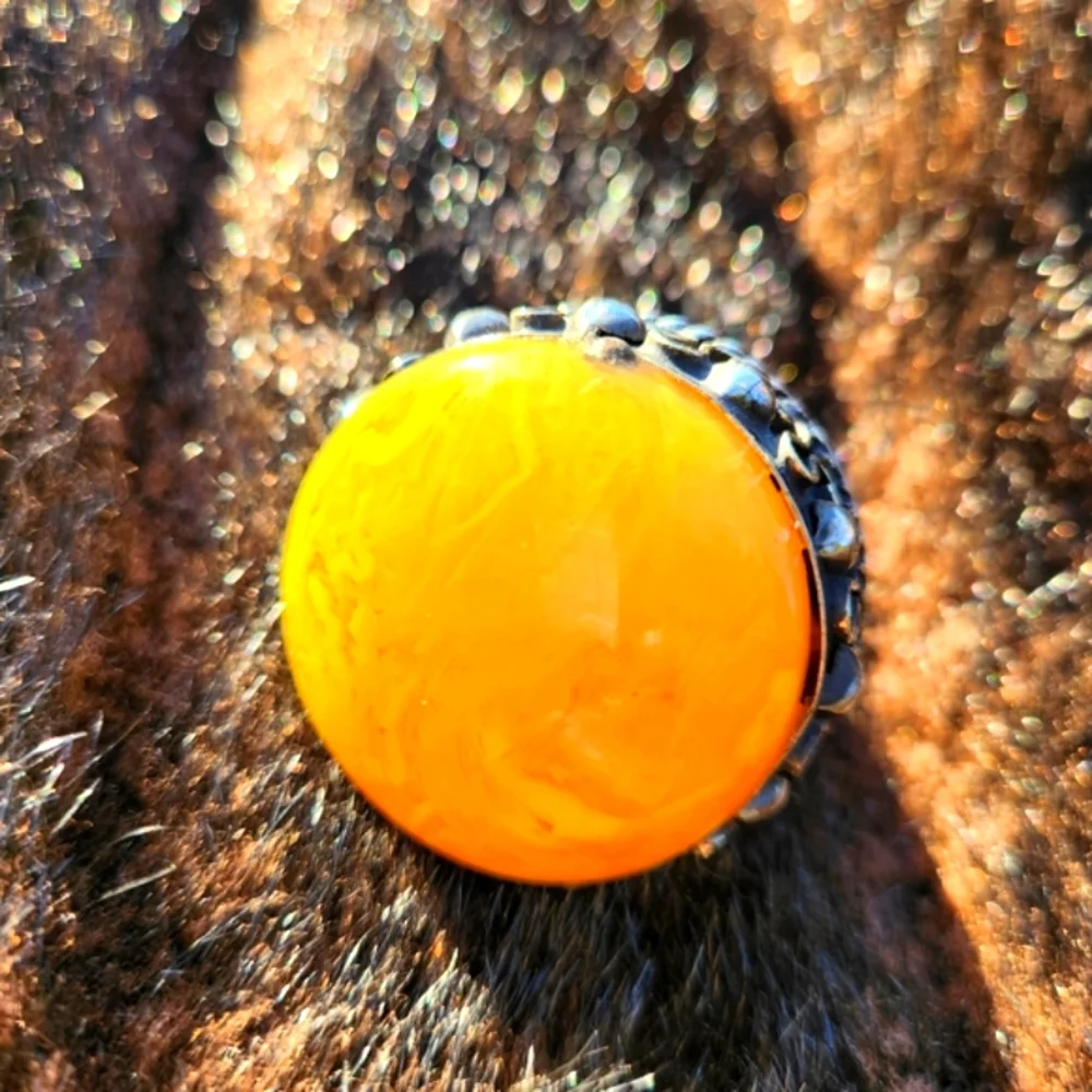 💛 Yellow Opal Silvertone Statement Ring - ONE OF A KIND 💛Happy Like Sunshine💛